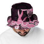 Australia Indigenous Bucket Hat Pink Ribbon Breast Cancer Butterfly Aboriginal Black - Aussie Hoodie
