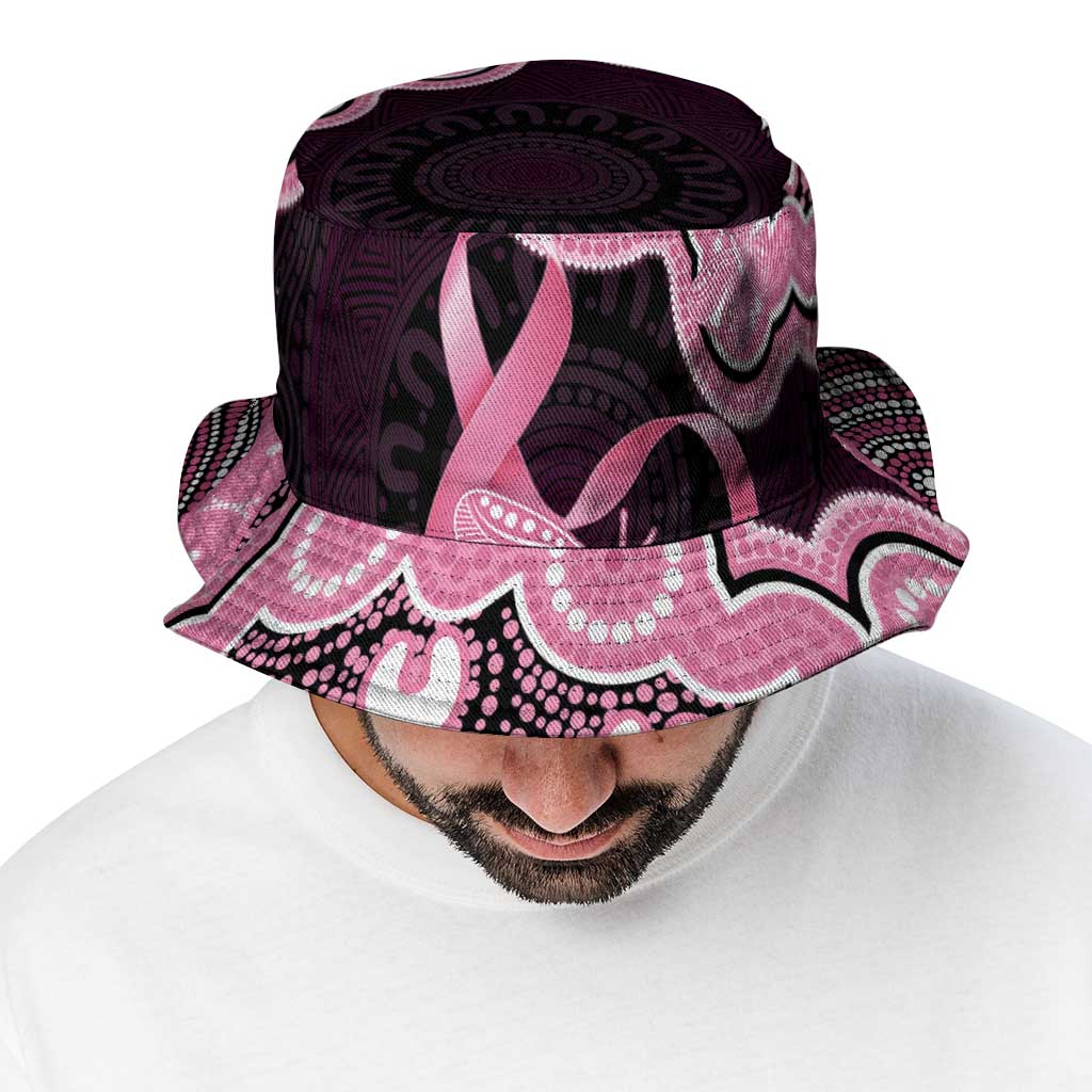 Australia Indigenous Bucket Hat Pink Ribbon Breast Cancer Butterfly Aboriginal Black - Aussie Hoodie