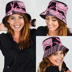 Australia Indigenous Bucket Hat Pink Ribbon Breast Cancer Butterfly Aboriginal Black - Aussie Hoodie