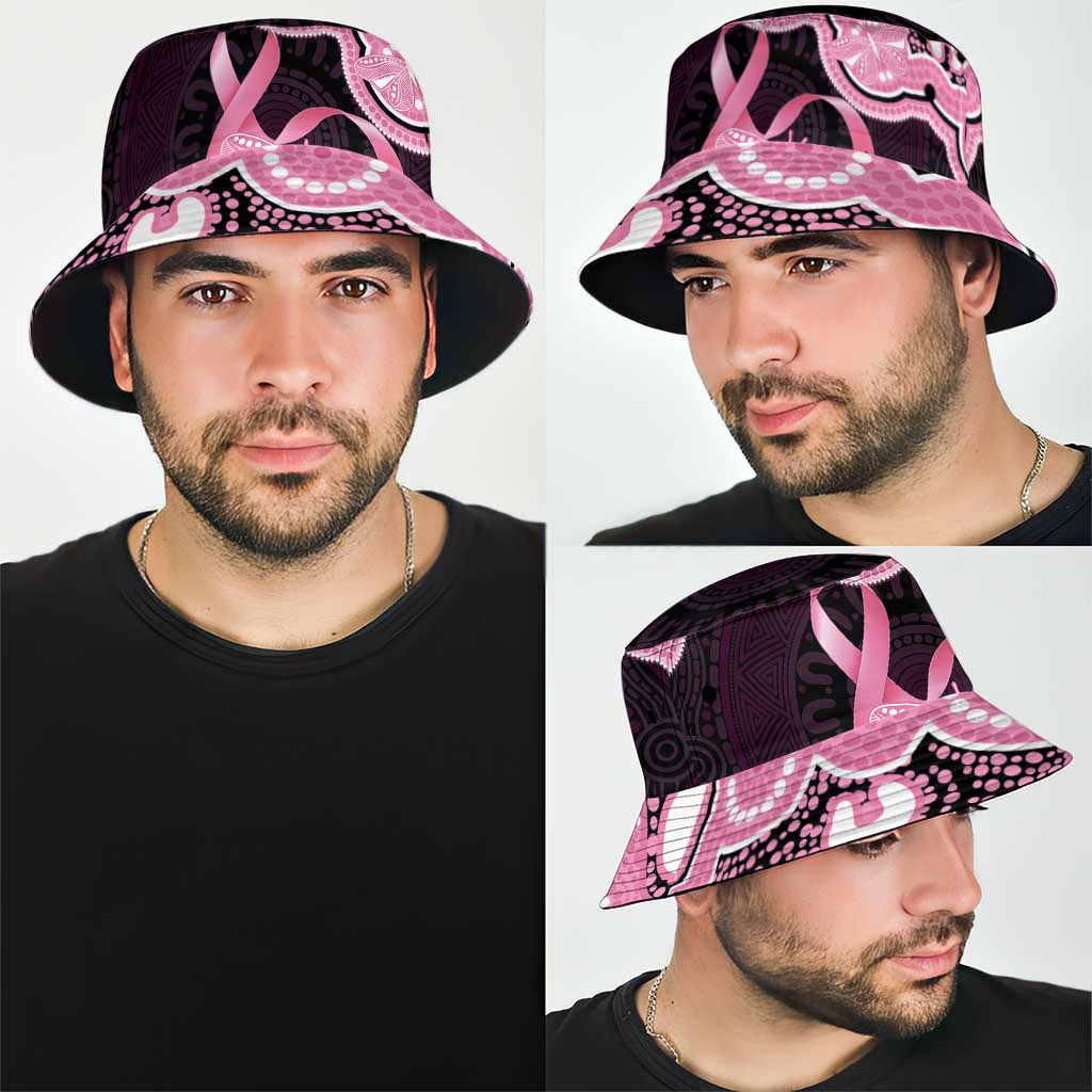 Australia Indigenous Bucket Hat Pink Ribbon Breast Cancer Butterfly Aboriginal Black - Aussie Hoodie