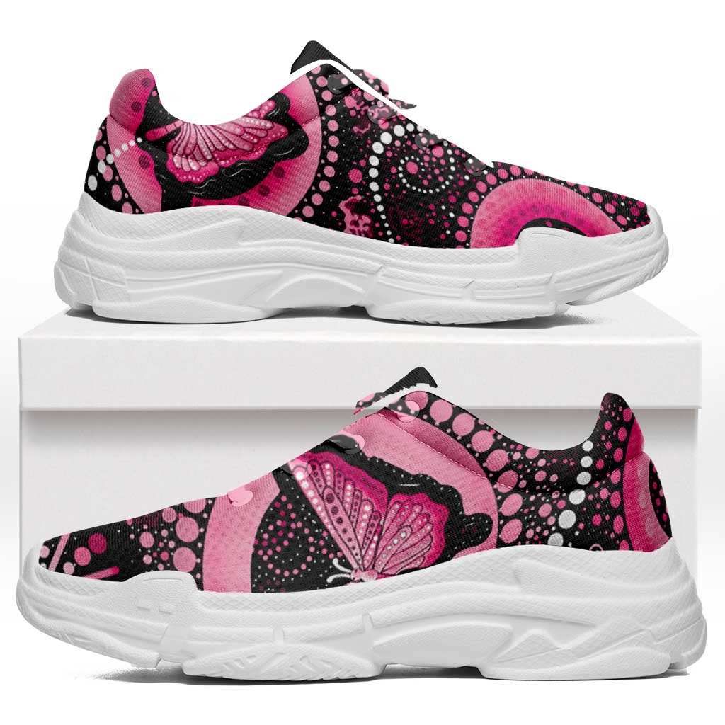 Australia Indigenous Chunky Sneakers Breast Cancer Ribbon Think Pink - Black Version - Aussie Hoodie