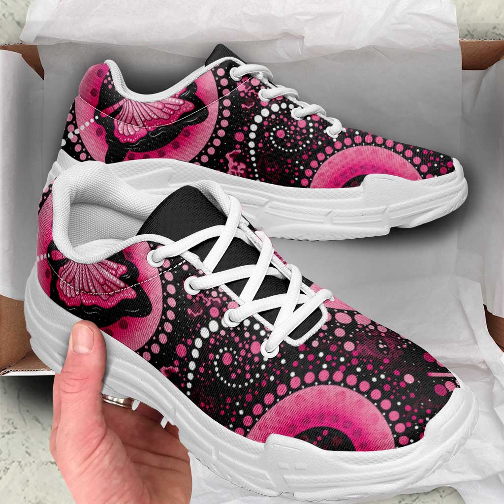 Australia Indigenous Chunky Sneakers Breast Cancer Ribbon Think Pink - Black Version - Aussie Hoodie