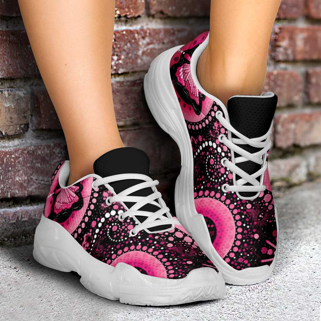 Australia Indigenous Chunky Sneakers Breast Cancer Ribbon Think Pink - Black Version - Aussie Hoodie