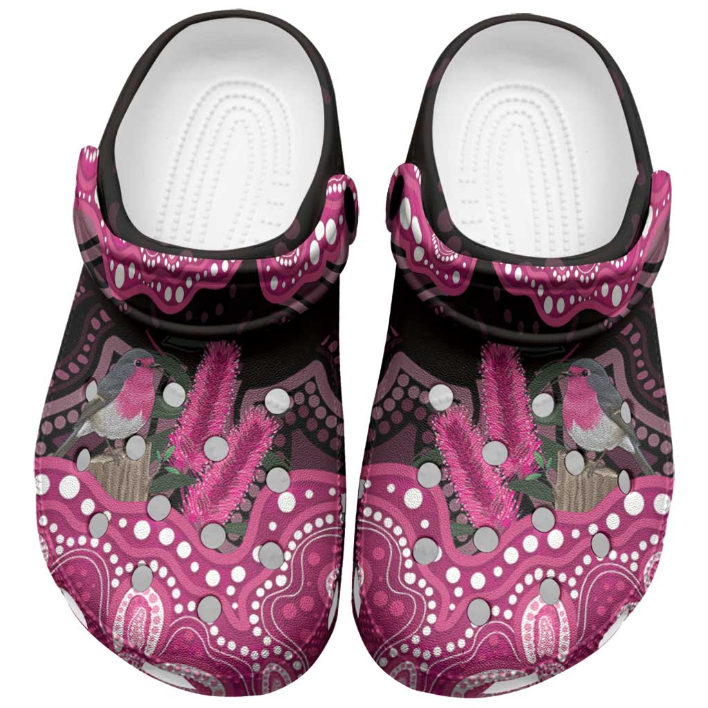 Australia Indigenous Clogs Shoes Breast Cancer Pink Robin Bottlebrush Aboriginal Art - Aussie Hoodie
