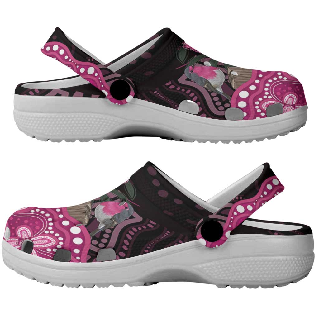 Australia Indigenous Clogs Shoes Breast Cancer Pink Robin Bottlebrush Aboriginal Art - Aussie Hoodie