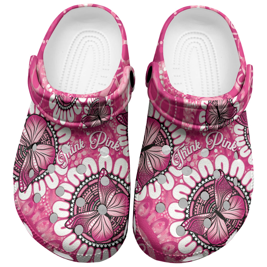 Australia Indigenous Clogs Shoes Breast Cancer Ribbon Think Pink LT14