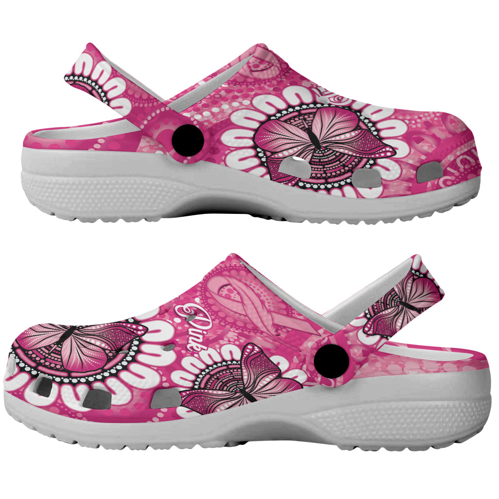 Australia Indigenous Clogs Shoes Breast Cancer Ribbon Think Pink LT14