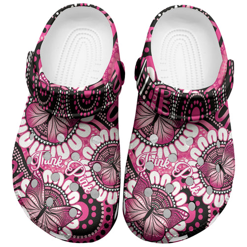 Australia Indigenous Clogs Shoes Breast Cancer Think Pink Ribbon Black Version LT14