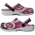 Australia Indigenous Clogs Shoes Breast Cancer Think Pink Ribbon Black Version LT14