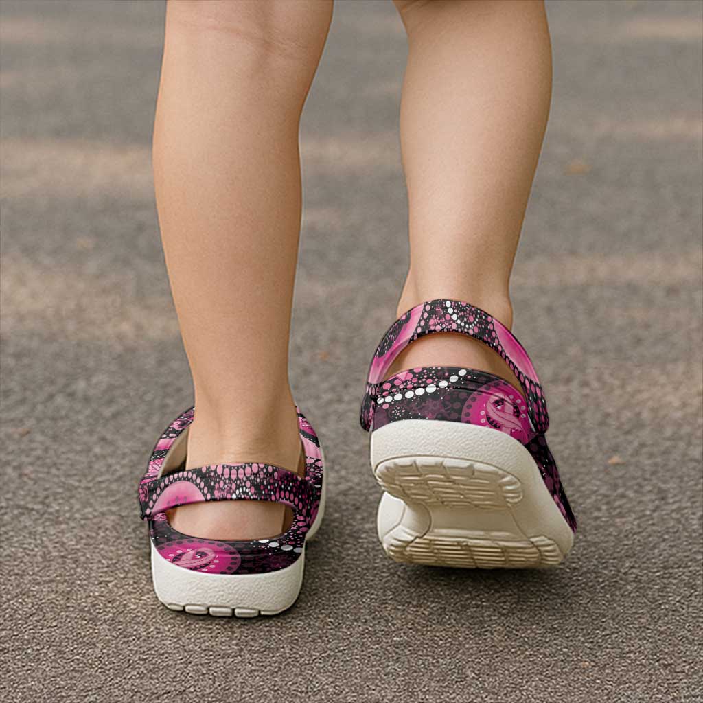 Australia Indigenous Clogs Shoes Breast Cancer Think Pink Ribbon Black Version - Aussie Hoodie