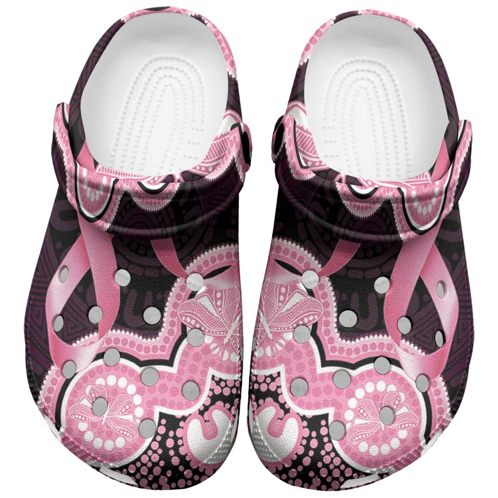 Australia Indigenous Clogs Shoes Pink Ribbon Breast Cancer Butterfly Aboriginal Black - Aussie Hoodie