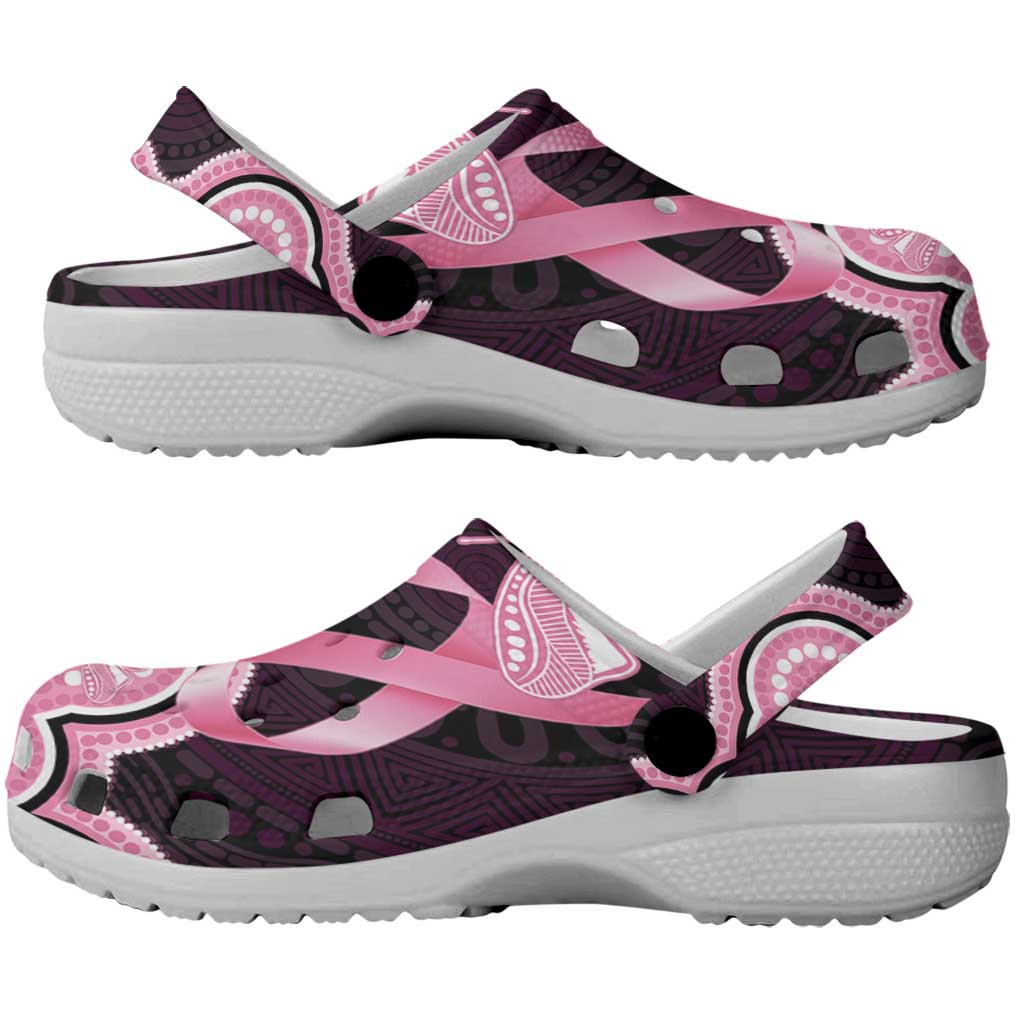 Australia Indigenous Clogs Shoes Pink Ribbon Breast Cancer Butterfly Aboriginal Black - Aussie Hoodie