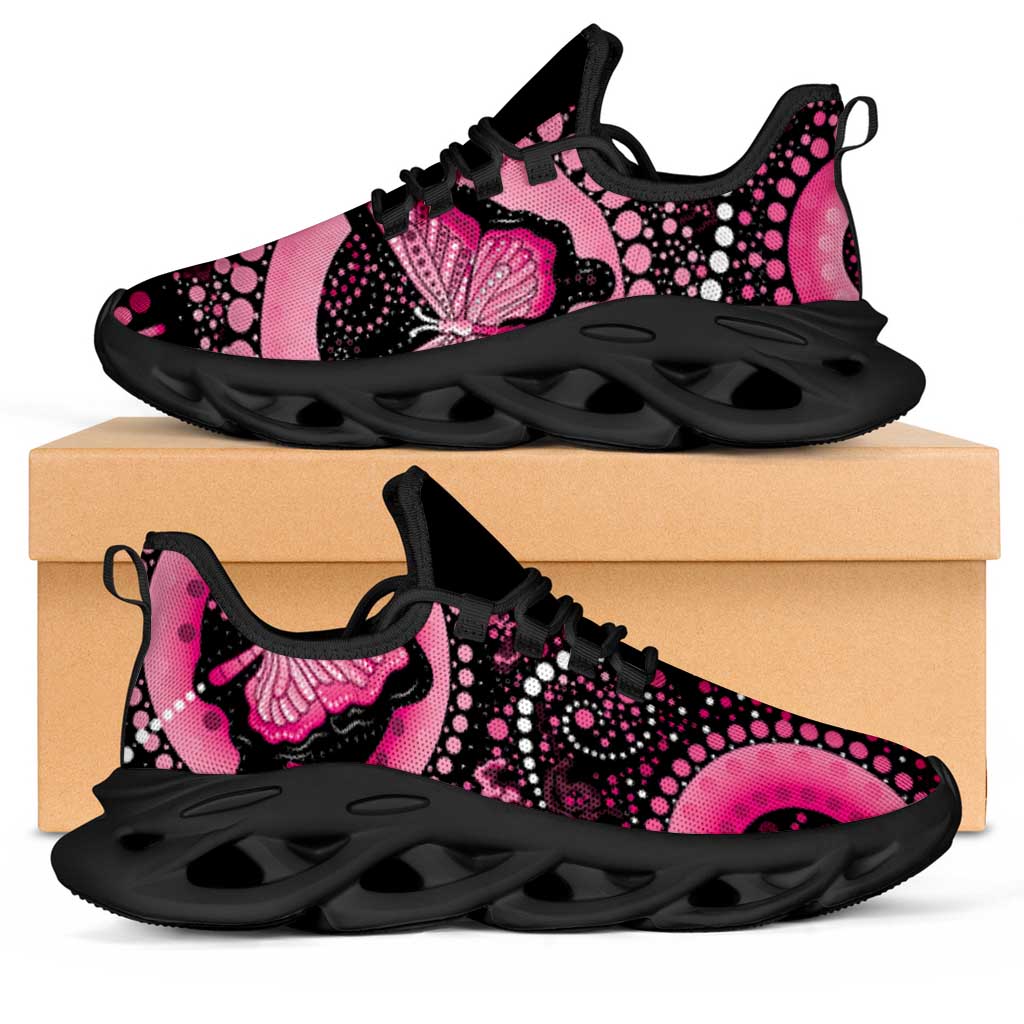 Australia Indigenous Clunky Sneakers Breast Cancer Ribbon Think Pink - Black Version - Aussie Hoodie