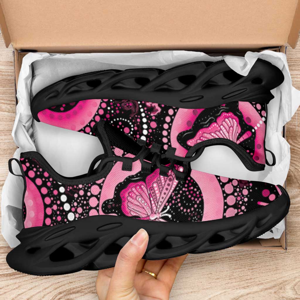 Australia Indigenous Clunky Sneakers Breast Cancer Ribbon Think Pink - Black Version - Aussie Hoodie