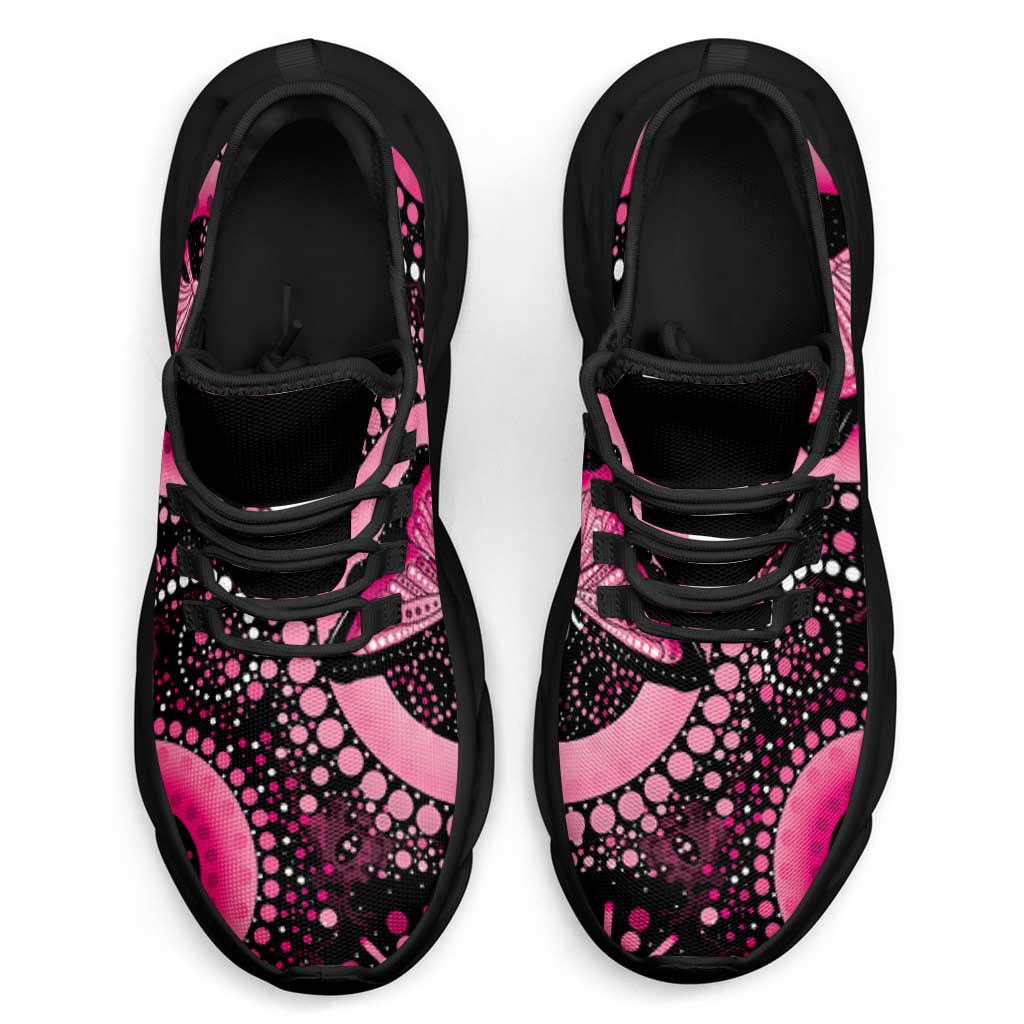 Australia Indigenous Clunky Sneakers Breast Cancer Ribbon Think Pink - Black Version - Aussie Hoodie