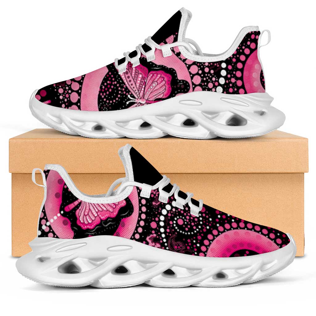 Australia Indigenous Clunky Sneakers Breast Cancer Ribbon Think Pink - Black Version - Aussie Hoodie