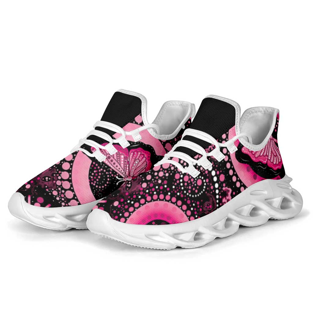 Australia Indigenous Clunky Sneakers Breast Cancer Ribbon Think Pink - Black Version - Aussie Hoodie