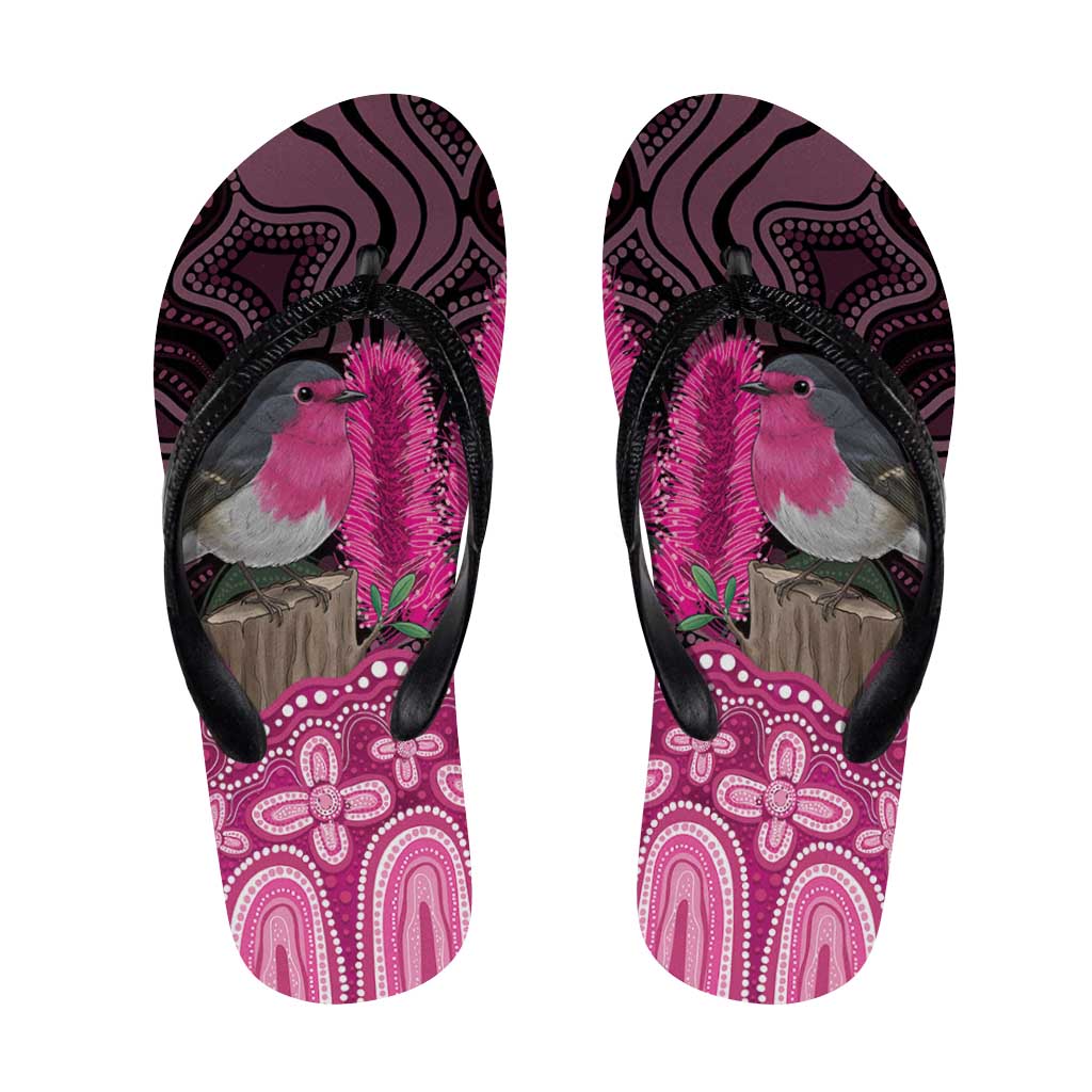 Australia Indigenous Flip Flops Breast Cancer Pink Robin Bottlebrush Aboriginal Art - Aussie Hoodie