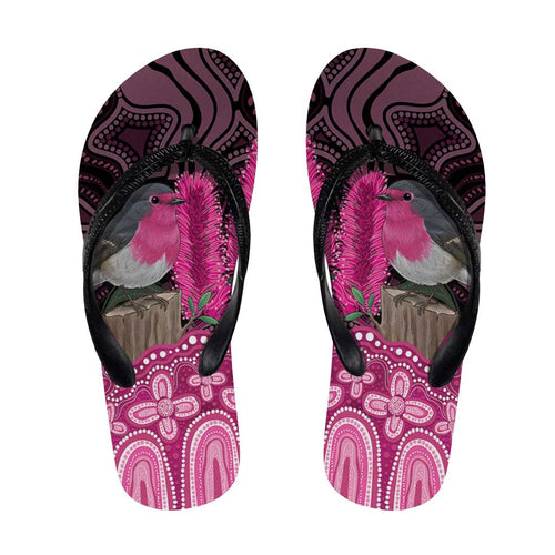Australia Indigenous Flip Flops Breast Cancer Pink Robin Bottlebrush Aboriginal Art - Aussie Hoodie