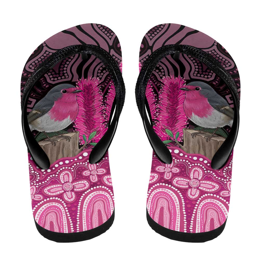 Australia Indigenous Flip Flops Breast Cancer Pink Robin Bottlebrush Aboriginal Art - Aussie Hoodie