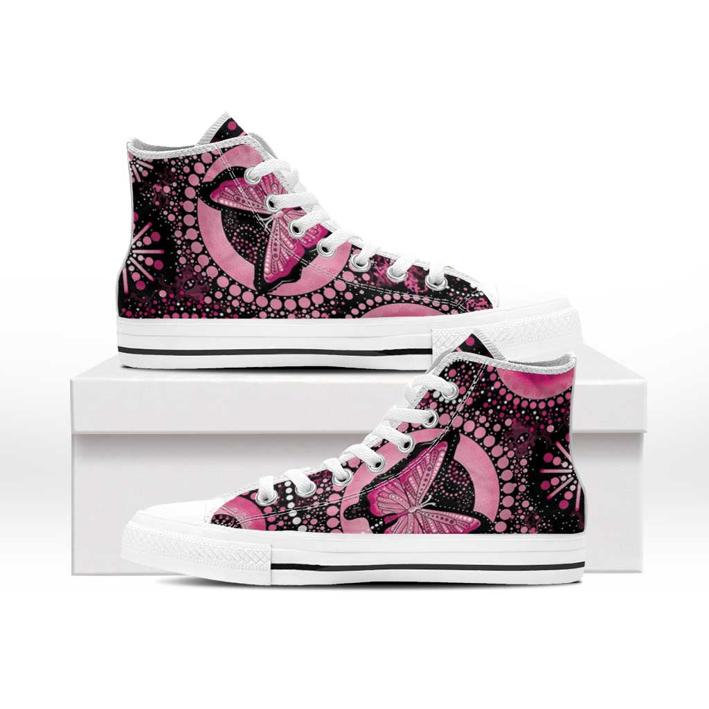 Australia Indigenous High Top Shoes Breast Cancer Ribbon Think Pink - Black Version - Aussie Hoodie