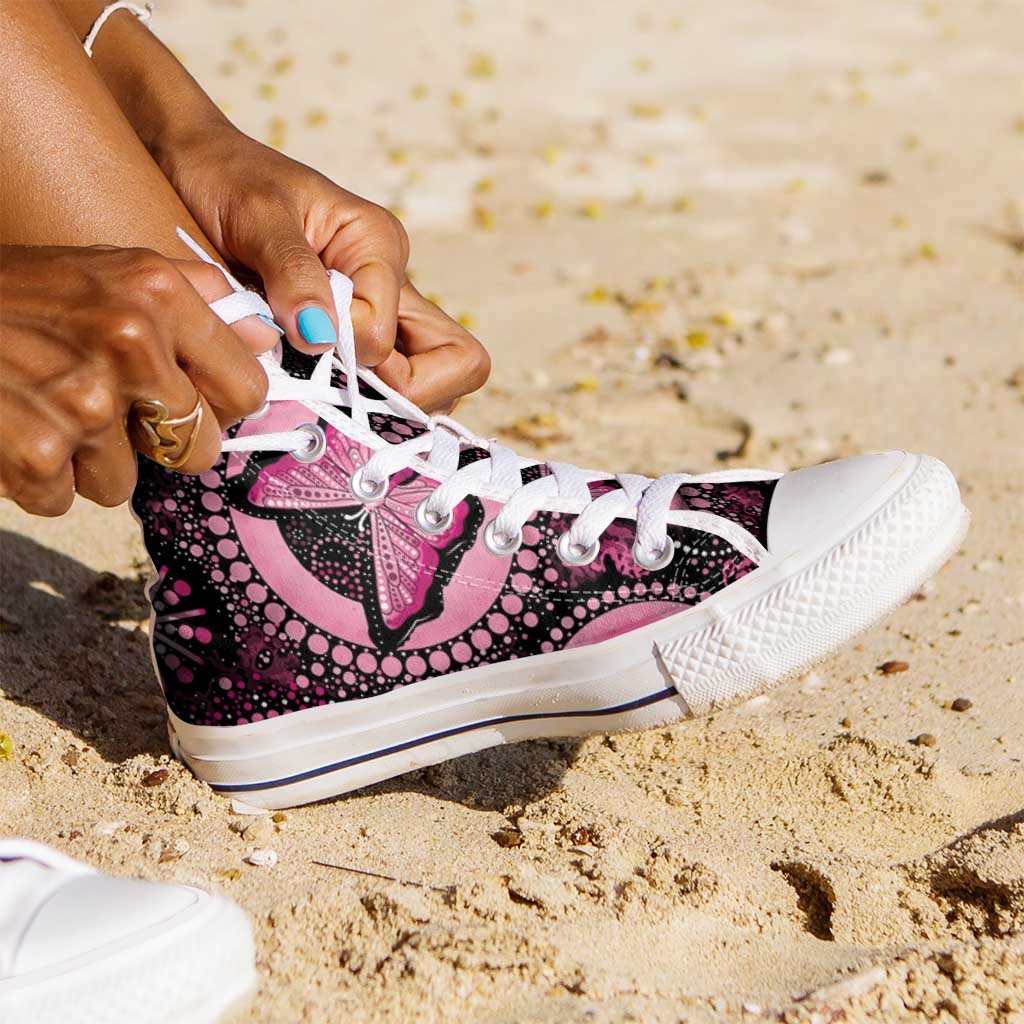 Australia Indigenous High Top Shoes Breast Cancer Ribbon Think Pink - Black Version - Aussie Hoodie