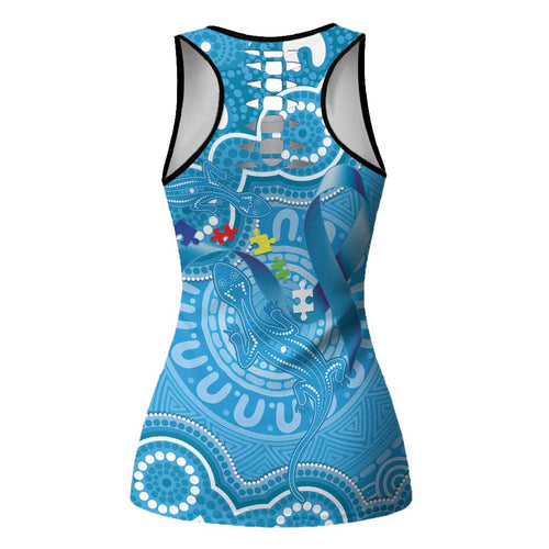 Australia Indigenous Hollow Tank Top Blue Ribbon Lizards Autism Awareness - Aussie Hoodie