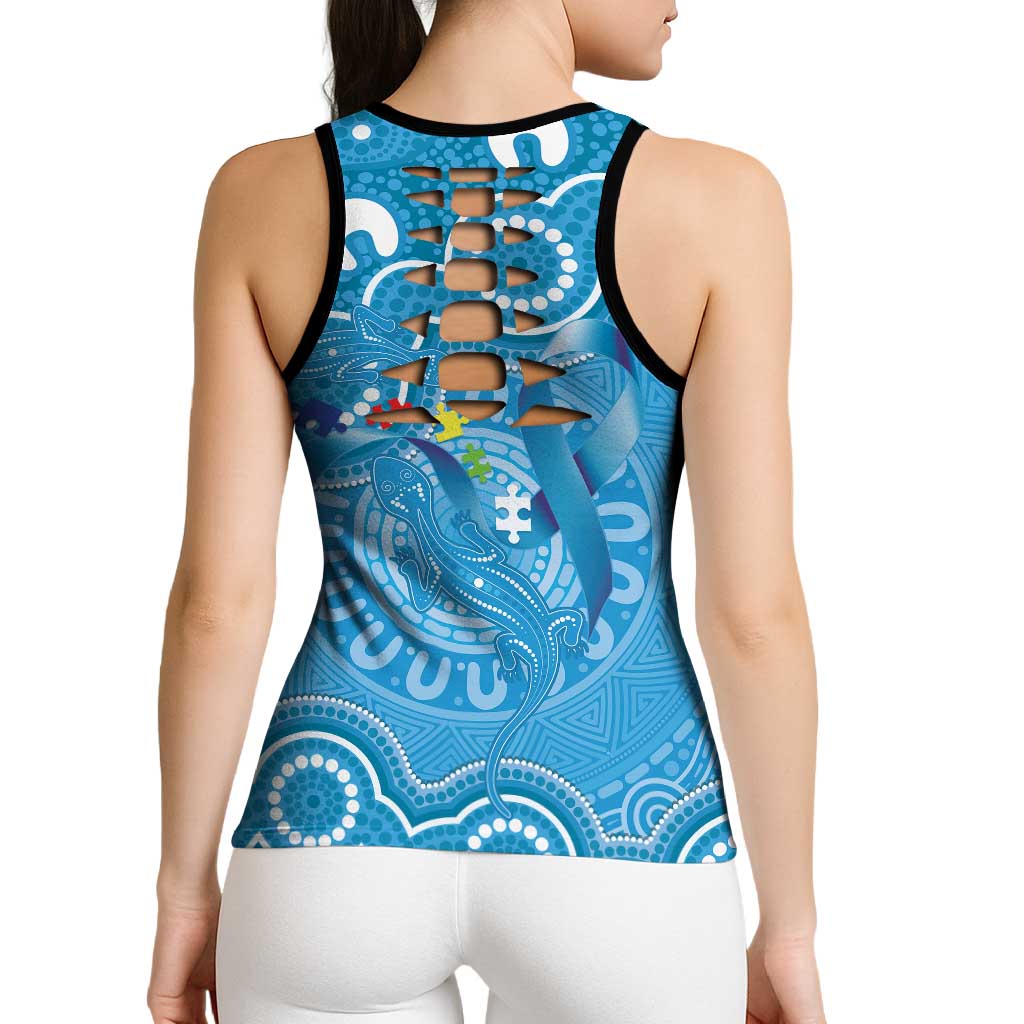 Australia Indigenous Hollow Tank Top Blue Ribbon Lizards Autism Awareness - Aussie Hoodie