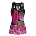 Australia Indigenous Hollow Tank Top Breast Cancer Pink Robin Bottlebrush Aboriginal Art - Aussie Hoodie