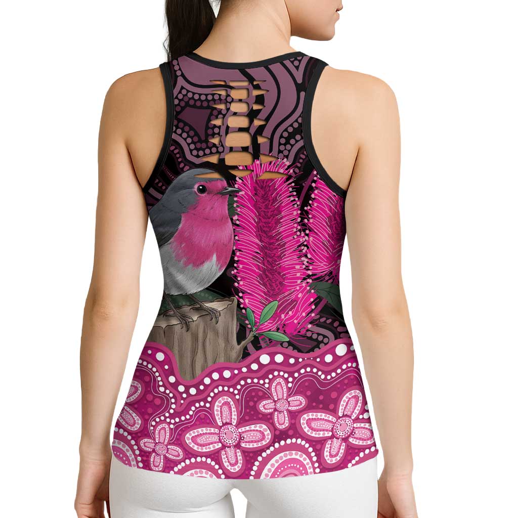 Australia Indigenous Hollow Tank Top Breast Cancer Pink Robin Bottlebrush Aboriginal Art - Aussie Hoodie