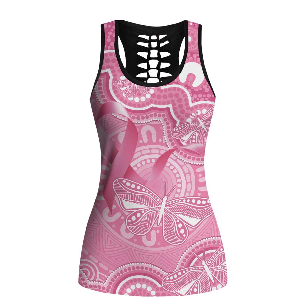 Australia Indigenous Hollow Tank Top Pink Ribbon Breast Cancer Butterfly Aboriginal - Aussie Hoodie