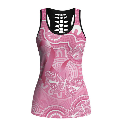 Australia Indigenous Hollow Tank Top Pink Ribbon Breast Cancer Butterfly Aboriginal - Aussie Hoodie