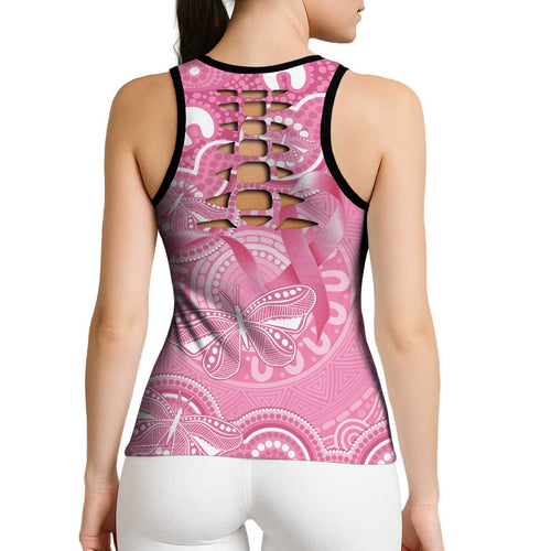 Australia Indigenous Hollow Tank Top Pink Ribbon Breast Cancer Butterfly Aboriginal - Aussie Hoodie