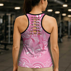 Australia Indigenous Hollow Tank Top Pink Ribbon Breast Cancer Butterfly Aboriginal - Aussie Hoodie