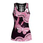 Australia Indigenous Hollow Tank Top Pink Ribbon Breast Cancer Butterfly Aboriginal Black - Aussie Hoodie