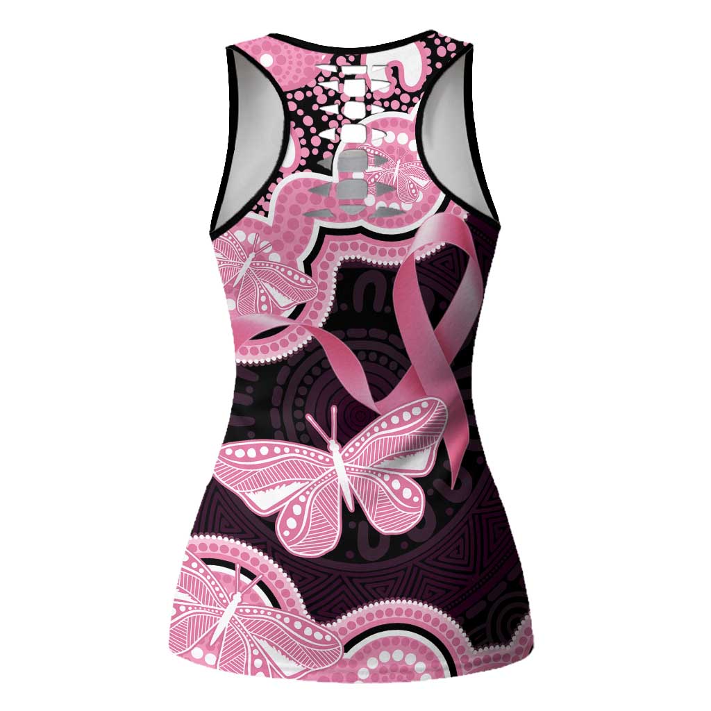 Australia Indigenous Hollow Tank Top Pink Ribbon Breast Cancer Butterfly Aboriginal Black - Aussie Hoodie