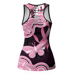 Australia Indigenous Hollow Tank Top Pink Ribbon Breast Cancer Butterfly Aboriginal Black - Aussie Hoodie