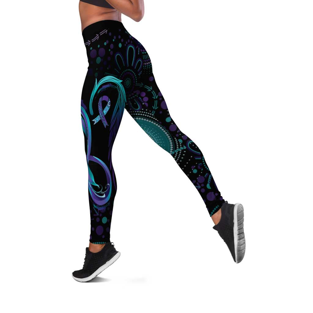Australia Indigenous Infinity Heart Leggings Purple Teal Ribbon You Are Not Alone - Aussie Hoodie