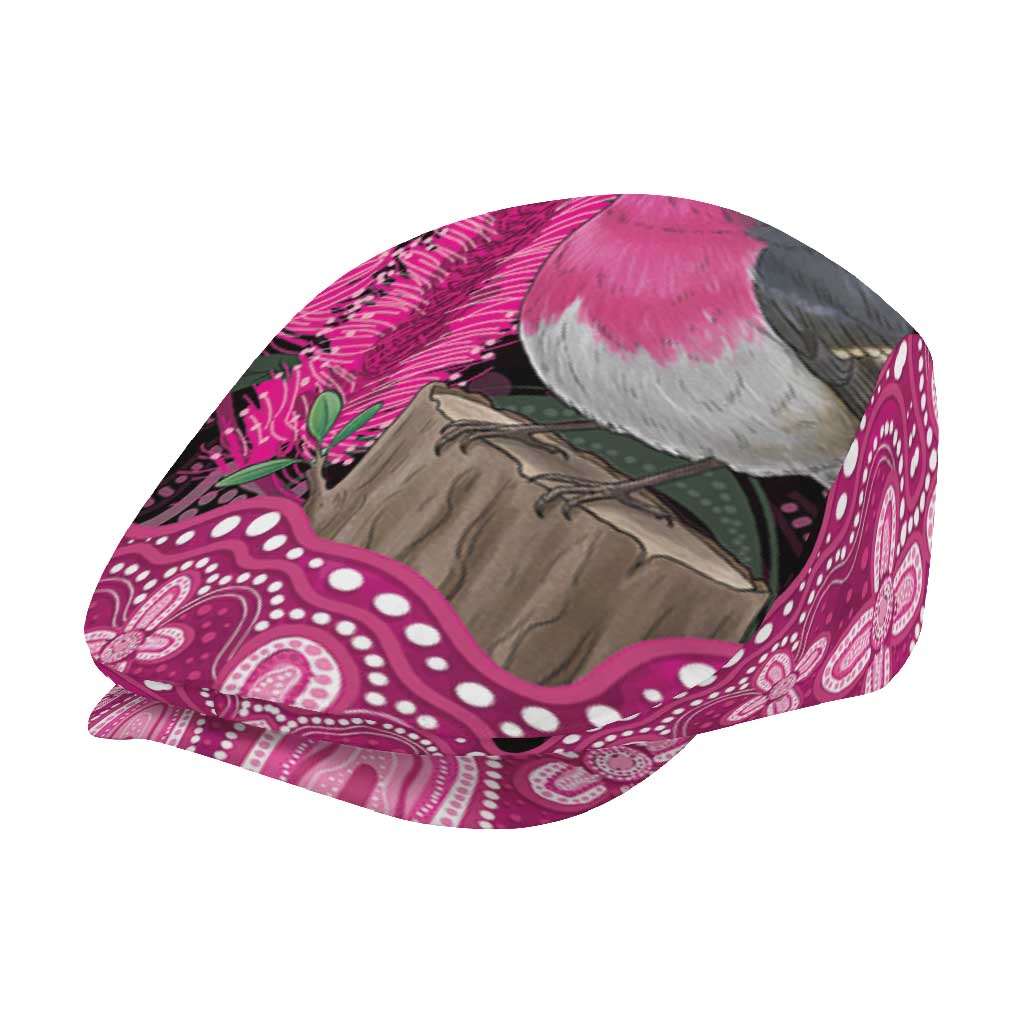 Australia Indigenous Jeff Hat Breast Cancer Pink Robin Bottlebrush Aboriginal Art - Aussie Hoodie