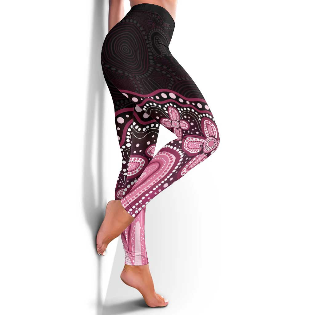Australia Indigenous Leggings Aboriginal Pink Ribbon Art - Aussie Hoodie
