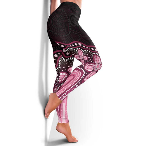 Australia Indigenous Leggings Aboriginal Pink Ribbon Art - Aussie Hoodie
