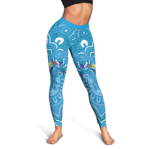 Australia Indigenous Leggings Blue Ribbon Lizards Autism Awareness - Aussie Hoodie