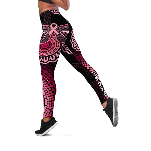 Australia Indigenous Leggings Breast Cancer Ribbon Aboriginal Art - Black