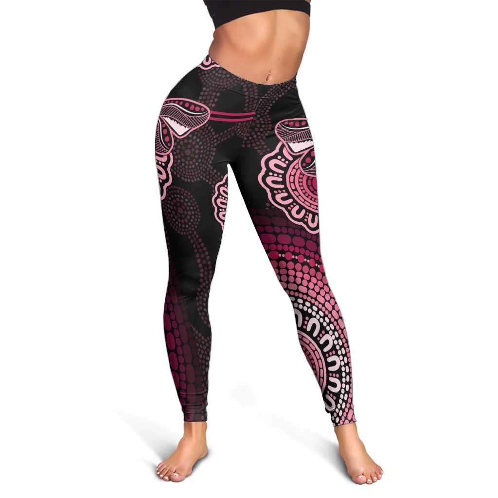 Australia Indigenous Leggings Breast Cancer Ribbon Aboriginal Art - Black