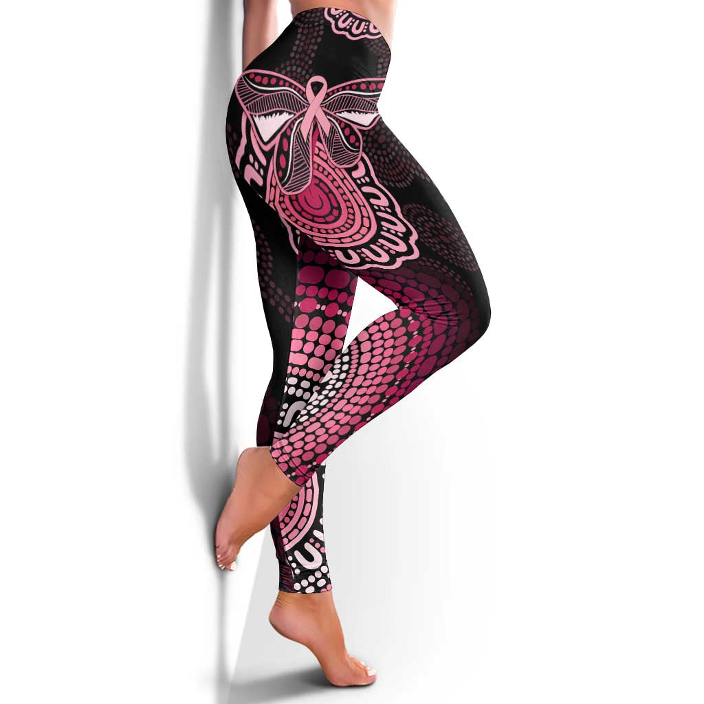 Australia Indigenous Leggings Breast Cancer Ribbon Aboriginal Art - Black