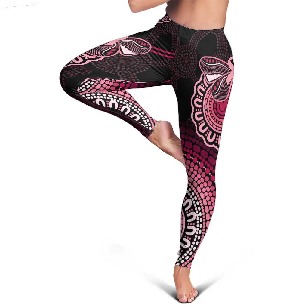 Australia Indigenous Leggings Breast Cancer Ribbon Aboriginal Art - Black