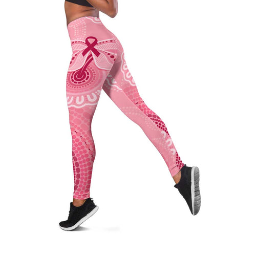 Australia Indigenous Leggings Breast Cancer Ribbon Aboriginal Art - Pink