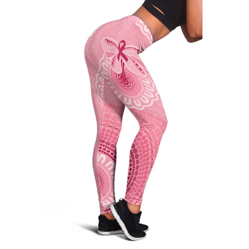 Australia Indigenous Leggings Breast Cancer Ribbon Aboriginal Art - Pink