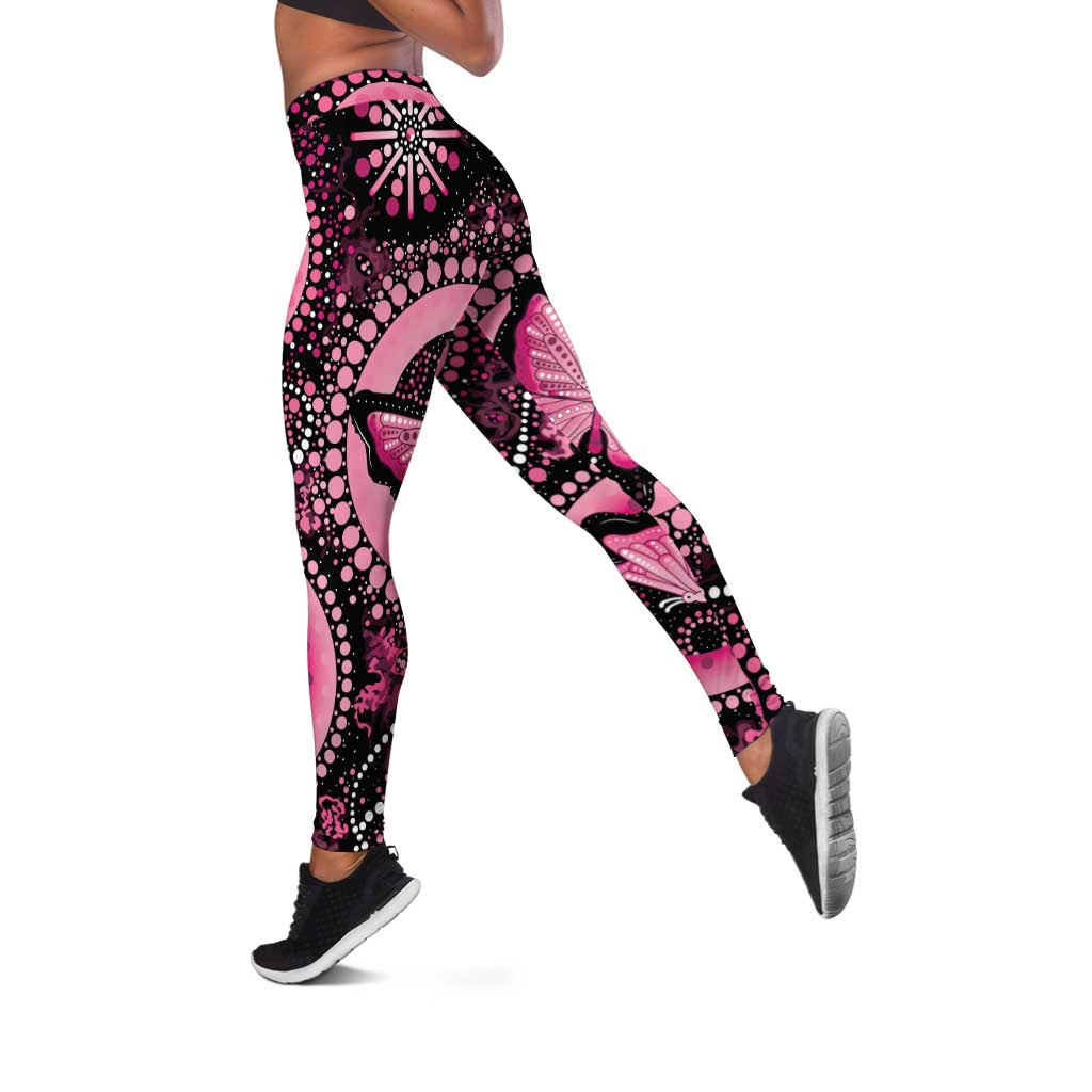 Australia Indigenous Leggings Breast Cancer Think Pink Ribbon Black Version - Aussie Hoodie