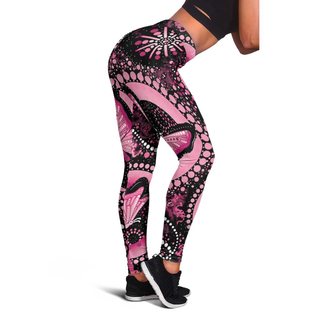 Australia Indigenous Leggings Breast Cancer Think Pink Ribbon Black Version - Aussie Hoodie